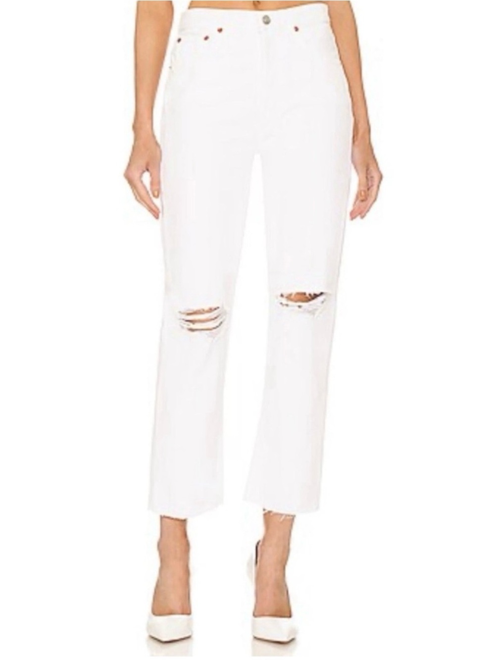 RE/DONE | 70's Stove Pipe Straight Leg High Rise Jeans in White Destroyed Sz. 26